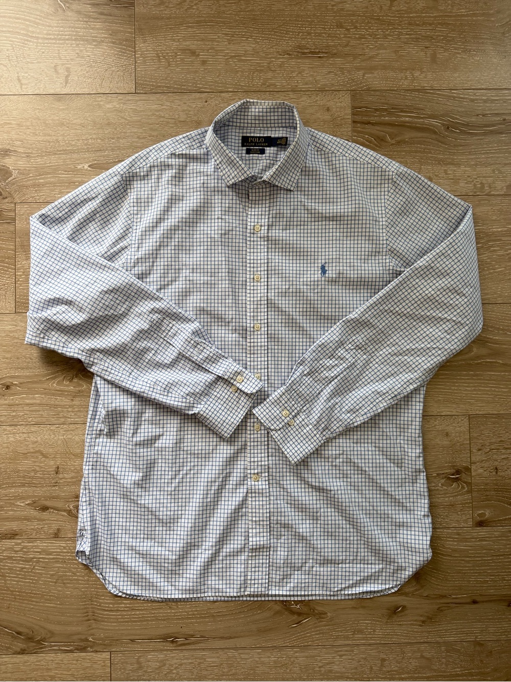 Polo by Ralph Lauren White and Blue Checked Long-Sleeve Dress Shirt